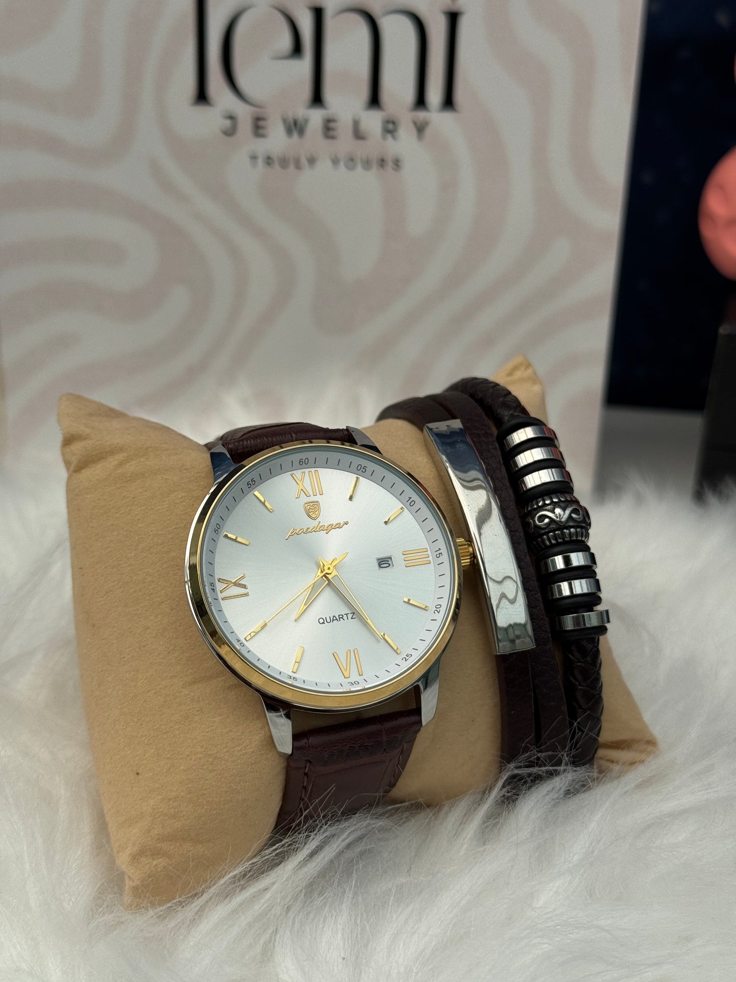 Poe leather watch and bracelet