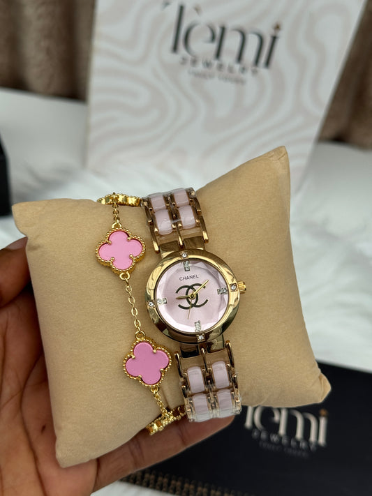 Chanel pink watch and bracelet